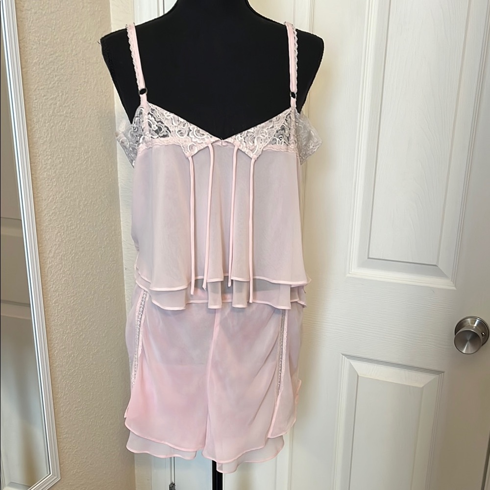 Elegant Pink Lace Trim Sleepwear Set